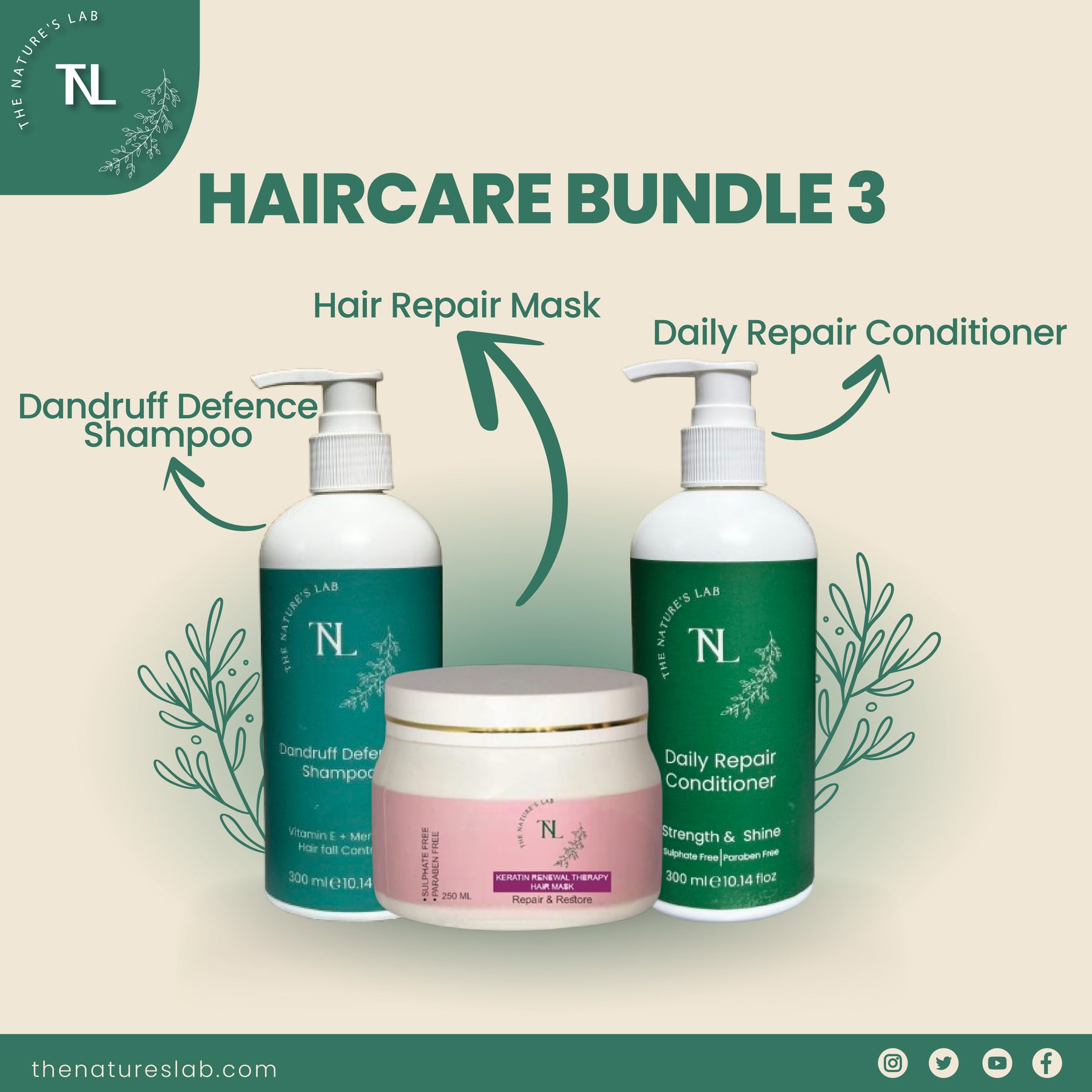 Anti dandruff Defence Shampoo +Daily Repair Conditioner + Hair Repair Mask