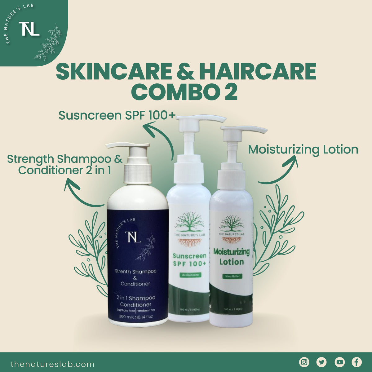 Strength Shampoo & Conditioner + Moisturizing lotion + Sunscreen SPF 100+