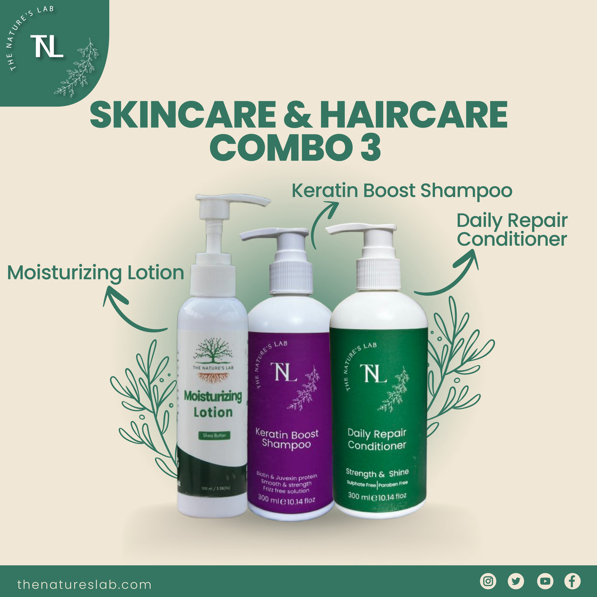 Keratin Boost Shampoo +Daily Repair Conditioner+ Moisturizing lotion