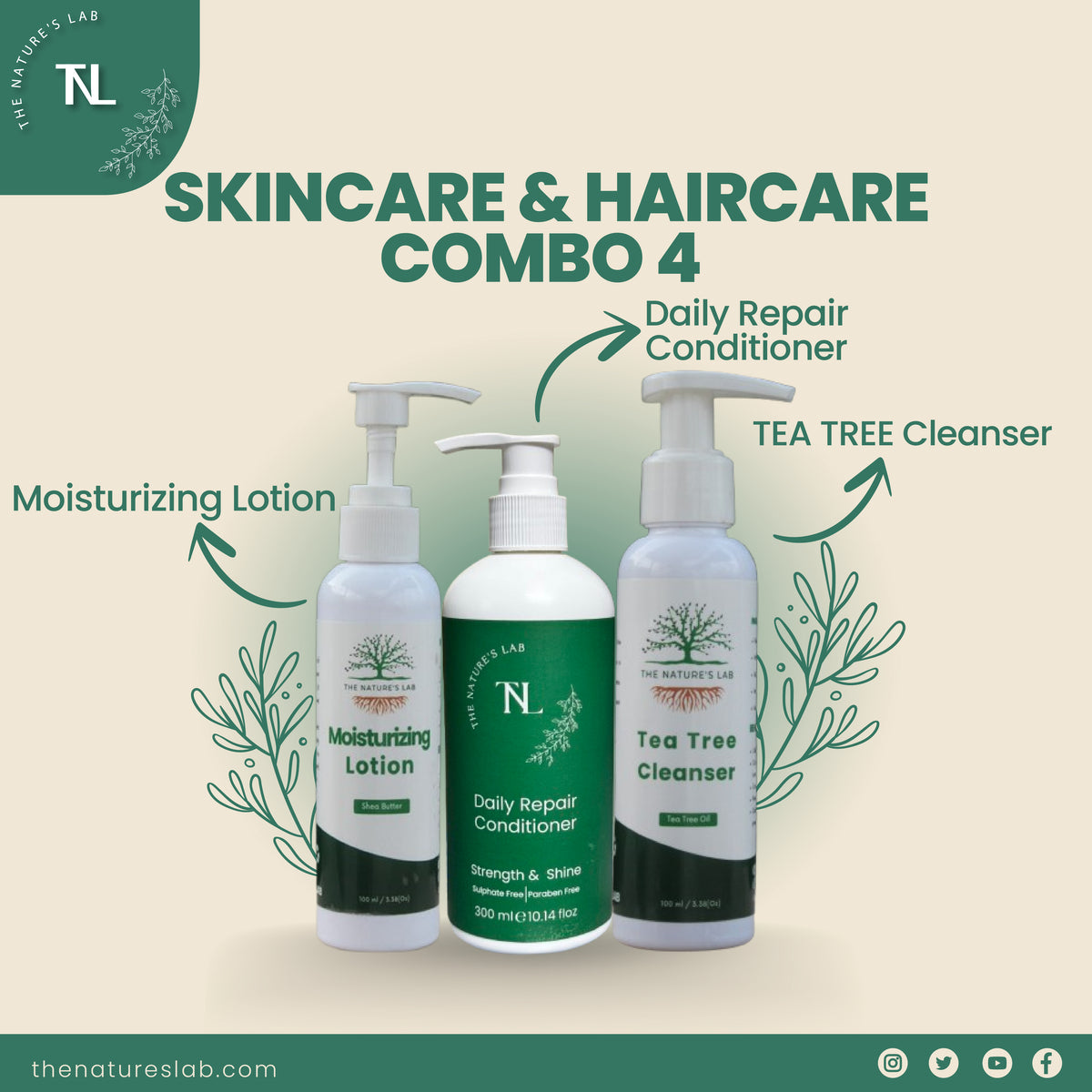 Daily Repair Conditioner + Tea tree Cleanser + Moisturizing Lotion